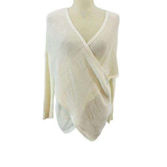 Lord & Taylor Design Lab Sweater Faux Wrap Cream Loop Knit Womens Small - Picture 1 of 7